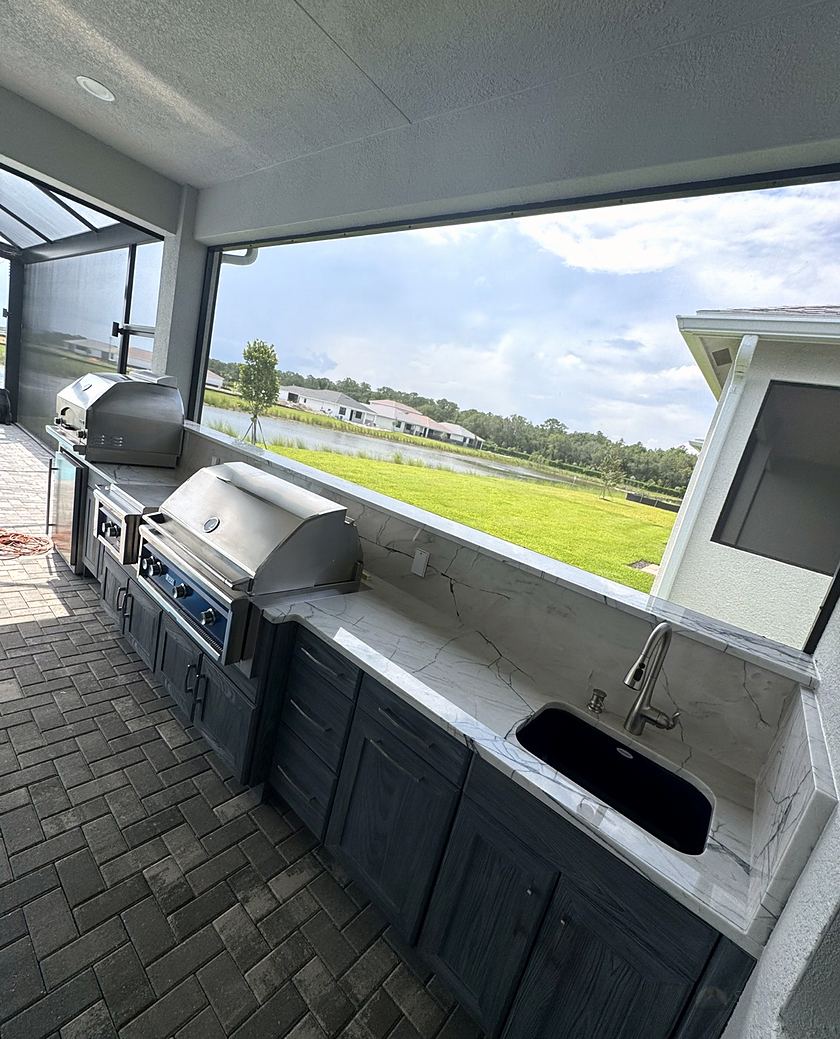 Outdoor kitchen overlooking the water