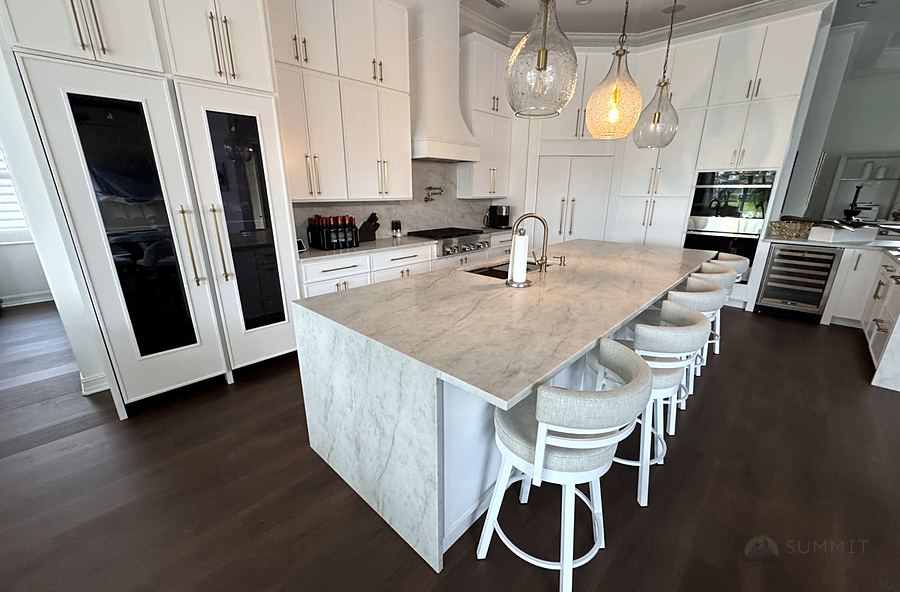Long kitchen island with seating