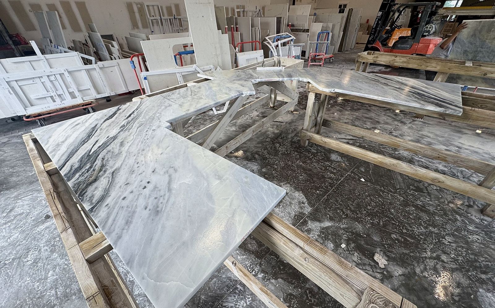 Countertops being fabricated in the shop